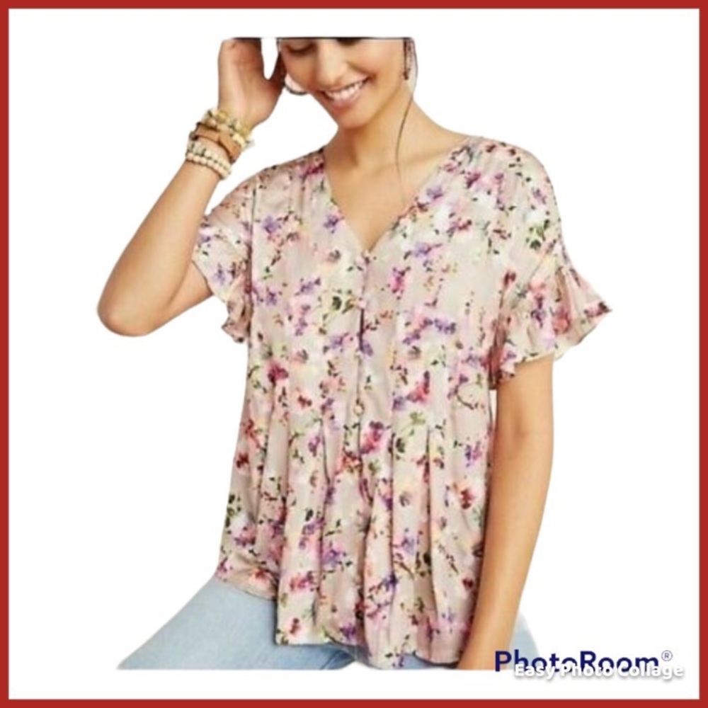 Anthropologie Dolan Mitzi Floral Blouse Buttons, Size extra small